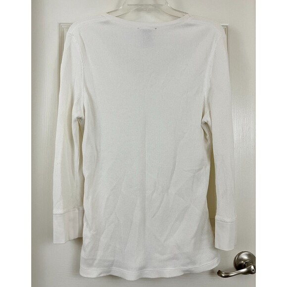 IN DEMAND - White Deep V-Neck Long Sleeve Cotton-Spandex Waffle Knit Top Medium - Picture 6 of 6